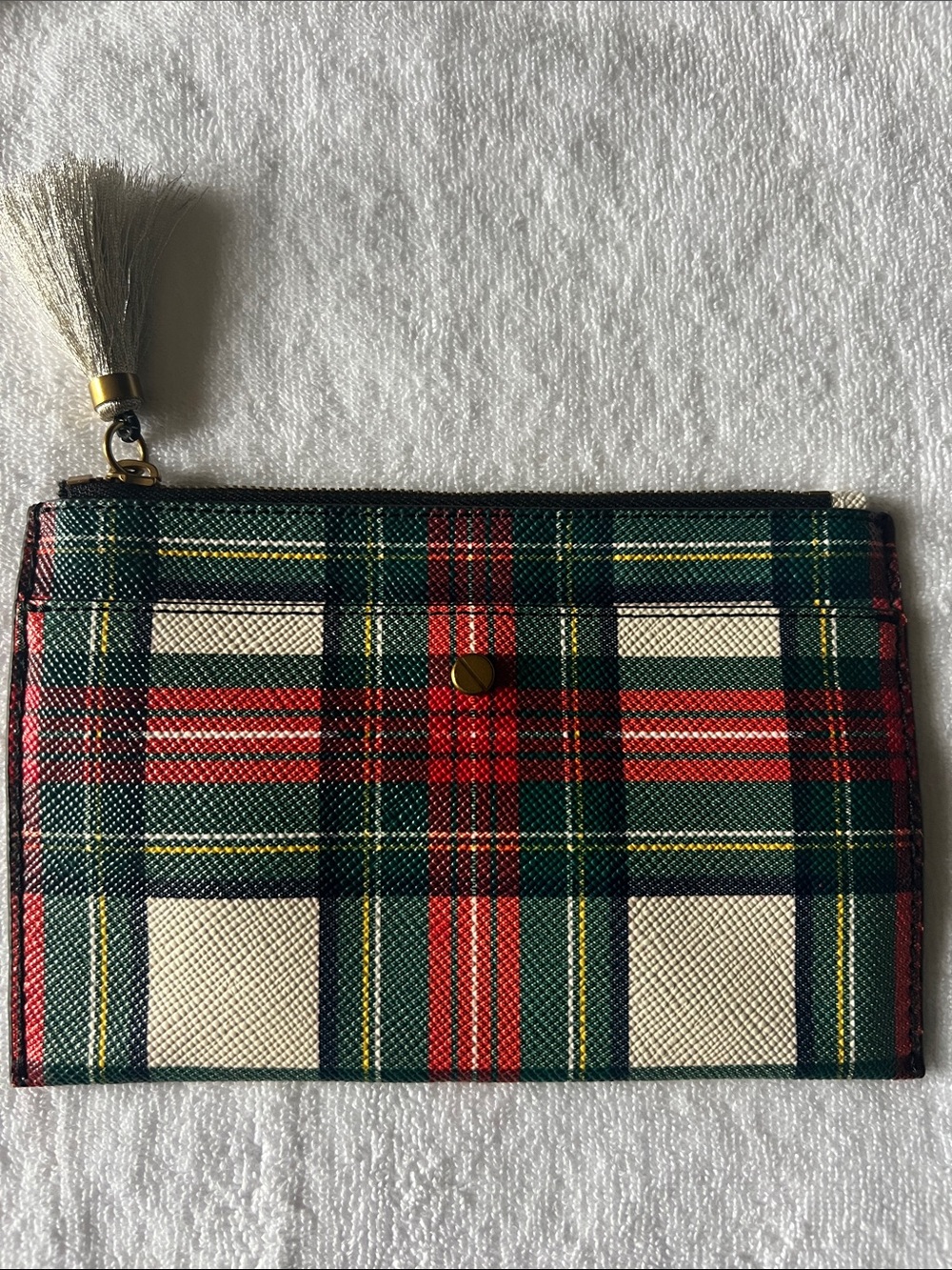 J. Crew Tartan Plaid Zip small clutch  with Tassel